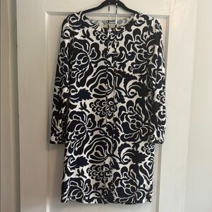 LOFT Black and White Patterned Long Sleeve Dress